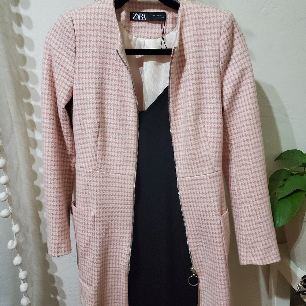 ZARA checked pink coat